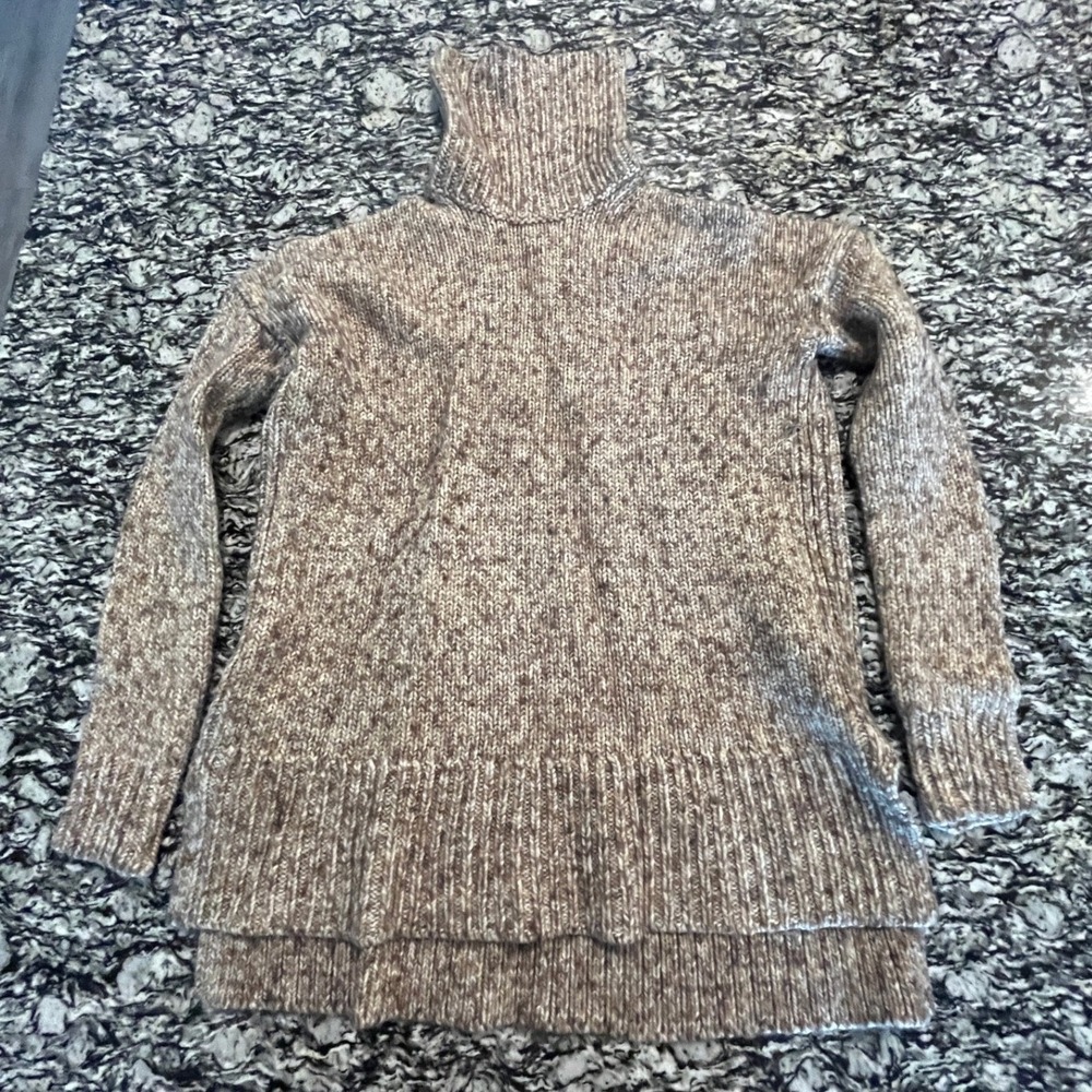 J. Crew Womens Marled Brown Chunky Knit Turtleneck Sweater High-Low Hem XXXS